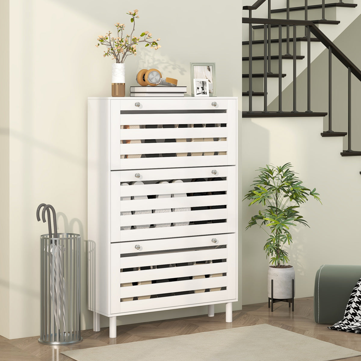 Narrow Shoe Storage Cabinet, 3 Flip Drawers, Adjustable Shelves, 18-24 Pairs Capacity, Black – view 14