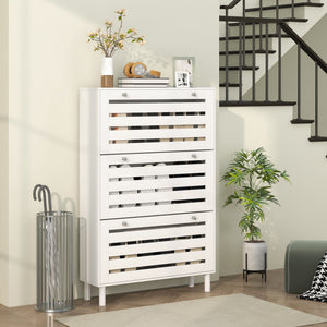 Narrow Shoe Storage Cabinet, 3 Flip Drawers, Adjustable Shelves, 18-24 Pairs Capacity, Black – view 14