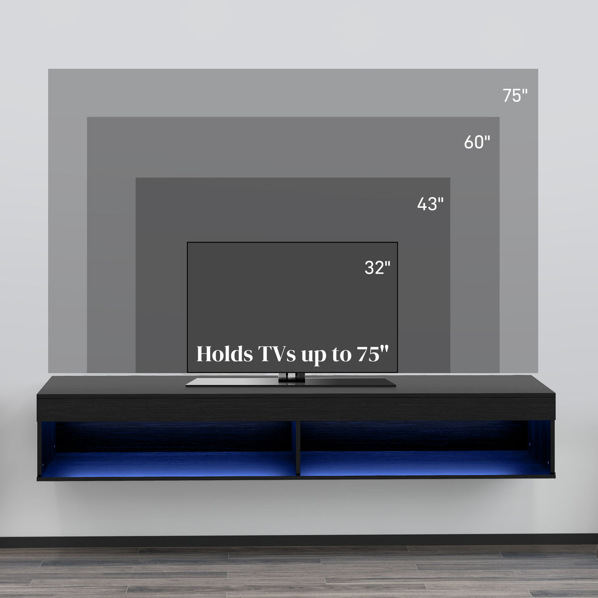 Modern Wall Mounted TV Stand with Storage and LED Lights for TVs up to 75" – view 5