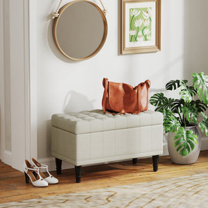 Storage Ottoman, Linen Fabric End of Bed Bench with Soft Close Lid – view 23