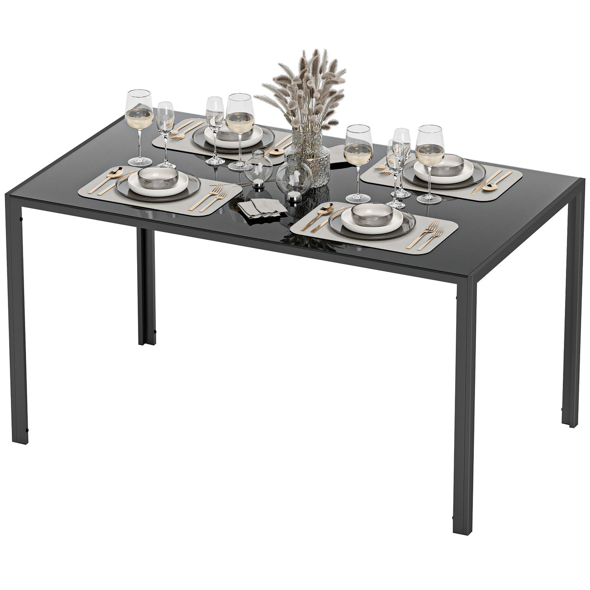 Rectangular Kitchen Table for 4 People, Dining Table with Tabletop Tempered Glass for Dining Room – view 8