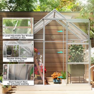 6' x 4' Walk-In Greenhouse, Polycarbonate Greenhouse with Sliding Door, Window, Aluminium Frame – view 7