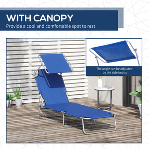 Outdoor Lounge Chair, Adjustable Folding Chaise Lounge,  Tanning Chair with Sun Shade for Beach, Camping, Hiking, Backyard, Blue
