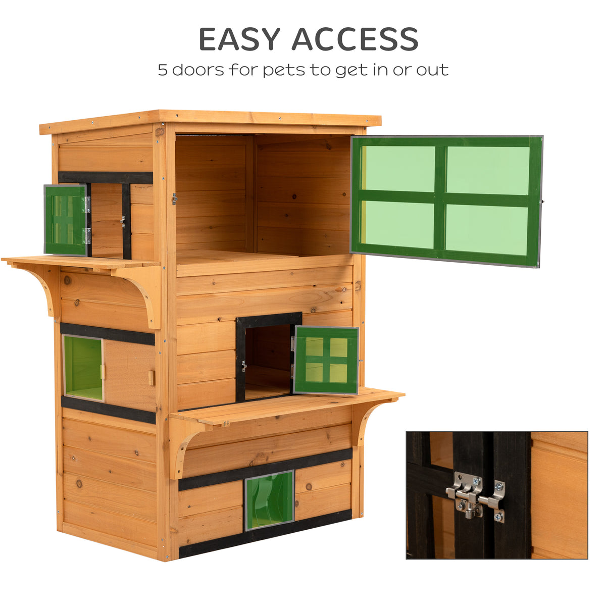Cat House, Outdoor 3-Tier Kitty Shelter, Weather Resistant, w/ Escape Door