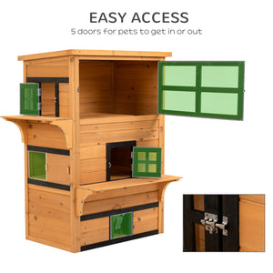 Cat House, Outdoor 3-Tier Kitty Shelter, Weather Resistant, w/ Escape Door