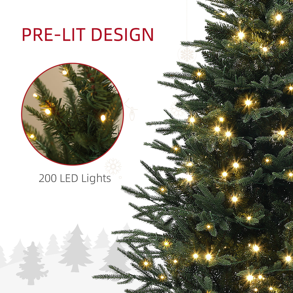 5ft Prelit Artificial Christmas Tree with 542 Tips, Warm White LED Lights, Steel Base, Hinged Xmas Tree, Auto Open