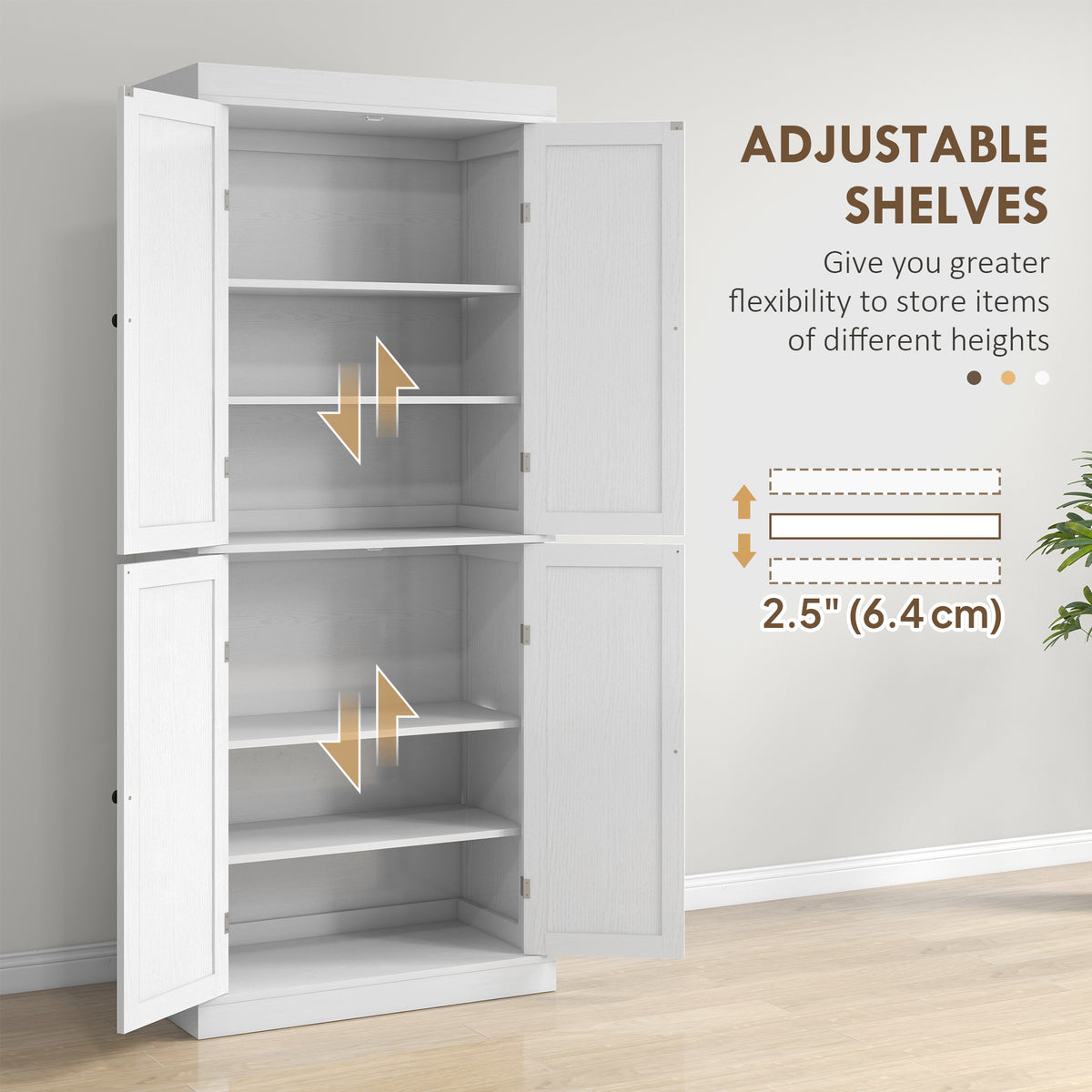 72.5" Freestanding Kitchen Pantry Cabinet with 4 Doors, White
