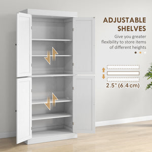 72.5" Freestanding Kitchen Pantry Cabinet with 4 Doors, White