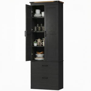 67" Tall Kitchen Pantry Storage Cabinet, Kitchen Pantry Cabinet with Doors, Drawers and Adjustable Shelves