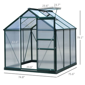 6.2' x 6.3' x 6.6' Clear Polycarbonate Greenhouse Large Walk-In Green House Garden Plants Grow Galvanized Base Aluminium Frame w/ Slide Door