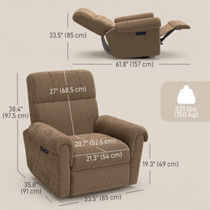 Power Recliner Chair, Fabric Upholstered Recliner Chair with USB Ports, Swivel and Rocking Function – view 16