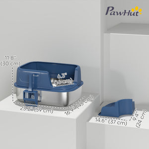 Stainless Steel Cat Litter Box, Cat Litter Box with High Side and Scoop, Anti-Leakage, Easy to Clean, Navy Blue