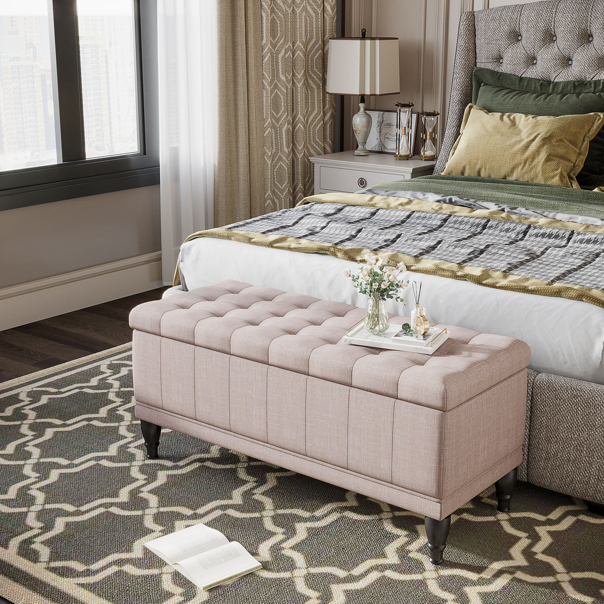 Storage Ottoman, Linen Fabric End of Bed Bench with Soft Close Lid – view 11