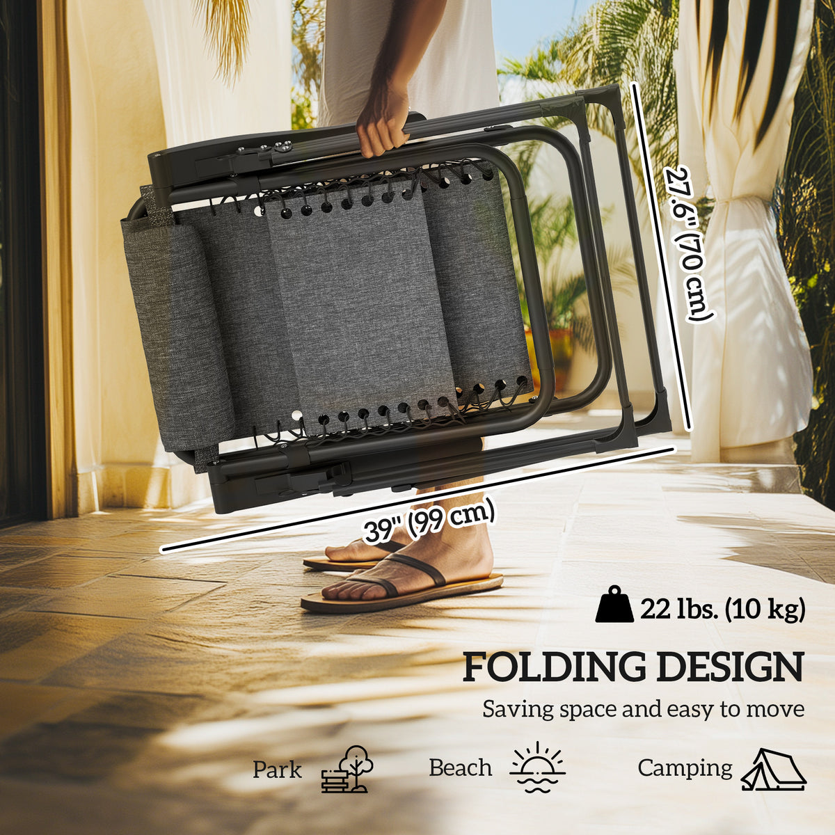 Padded Folding Recliner Chair, Patio Lounger with Cupholder, Adjustable Backrest, Removable Cushion, Black – view 12