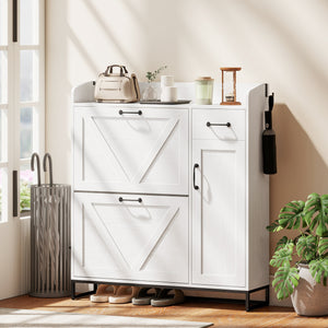 Farmhouse Shoe Storage Cabinet with Side Cabinet and Adjustable Shelves for Entryway, Hallway, Holds 12 Pairs, Black