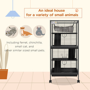 4-Tier Rolling Small Animal Cage, Deluxe Ferret Cage for Mink Chinchilla Kitten Rabbit