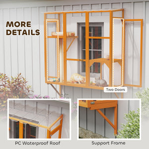 Wooden Catio Outdoor, Cat Window Box Enclosure for 2-3 Large Cats with 2 Jumping Platforms & Scratching – view 12