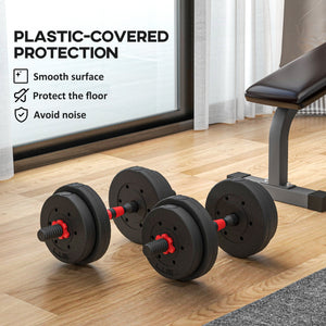 Soozier 44lbs 2-in-1 Adjustable Dumbbells Weight Set, Dumbbell Hand Weights Barbell for Body Fitness, Lifting Training for Home, Office, Gym, Black and Red