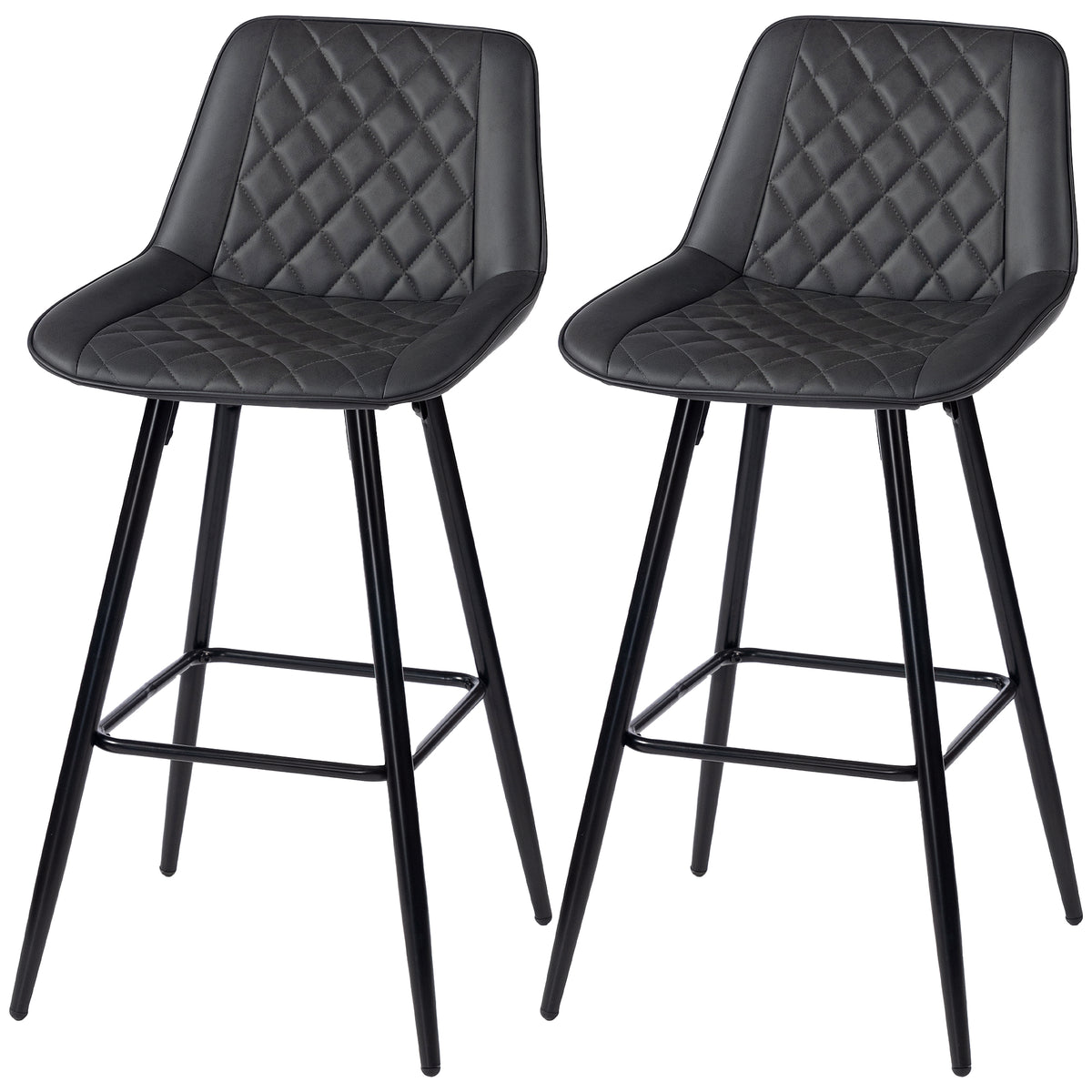 PU Leather Counter Height Bar Chairs Set of 2, 27.75" Bar Stools with Metal Legs for Dining Area