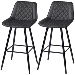PU Leather Counter Height Bar Chairs Set of 2, 27.75" Bar Stools with Metal Legs for Dining Area