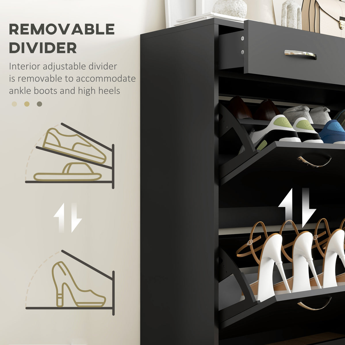 Narrow Shoe Storage with 2 Flip Drawers and Adjustable Shelves Shoe Cabinet Organizer for 12 Pairs of – view 5