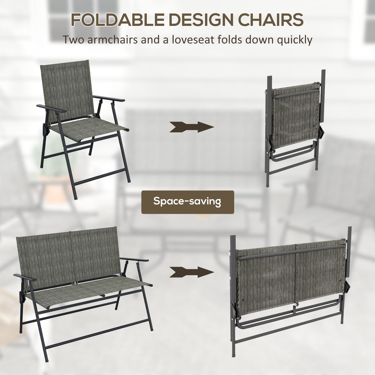 Outdoor 4 Pieces Patio Furniture Set, Garden Set with Two Foldable Armchairs, a Loveseat & Glass Top Table – view 4