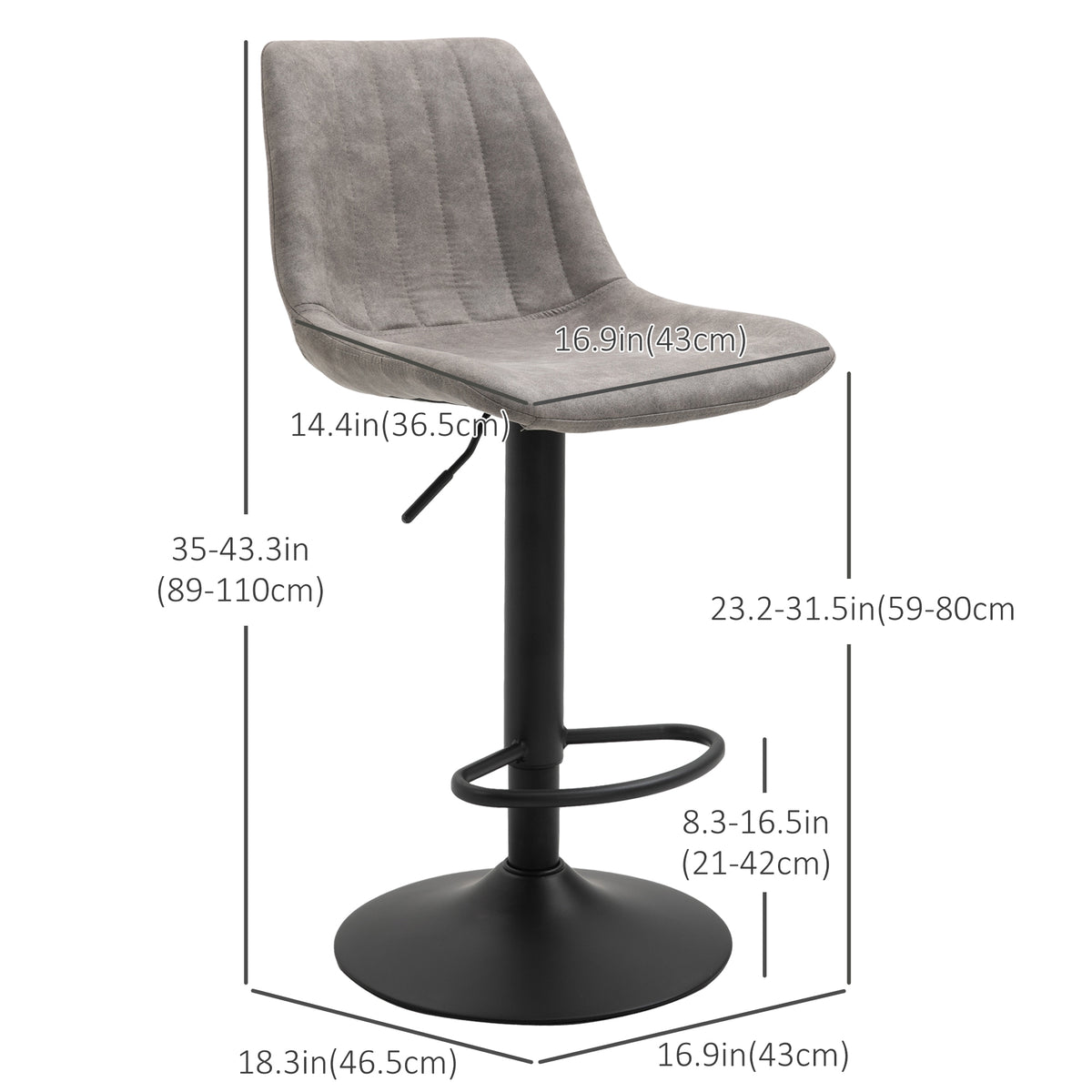 Adjustable Bar Stools Set of 2, Leathaire Swivel Barstools with Back and Footrest – view 10