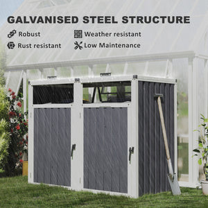 Double Garbage Bin Shed, Lockable Outdoor Storage Shed with Openable Lid, Galvanized Frame for Garden Patio, Dark Grey