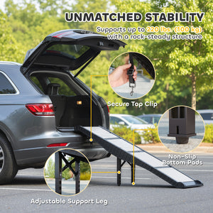 Foldable Dog Car Ramp with Support Leg, Non-Slip TPR Surface, 69" x 15.7", for Small to Large Dogs Up to 220LBS