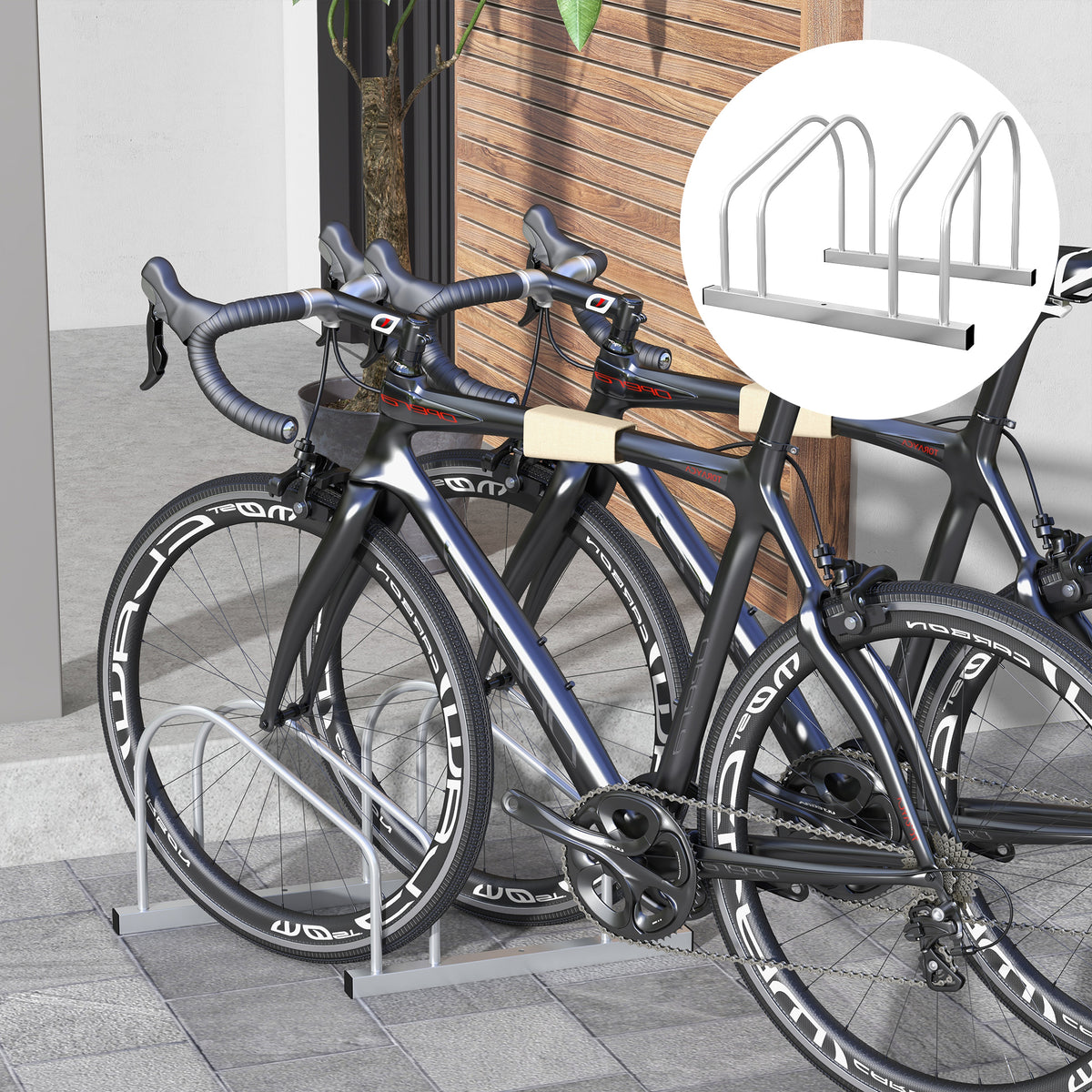 2-Bike Adjustable Bike Rack, Steel Bike Stand, Ground Mount Garage Organizer for Indoor and Outdoor Use, Silver