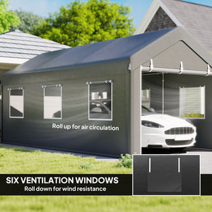 10' x 20' Carport, Heavy Duty Portable Garage with 6 Mesh Windows and 2 Doors, Dark Grey – view 4