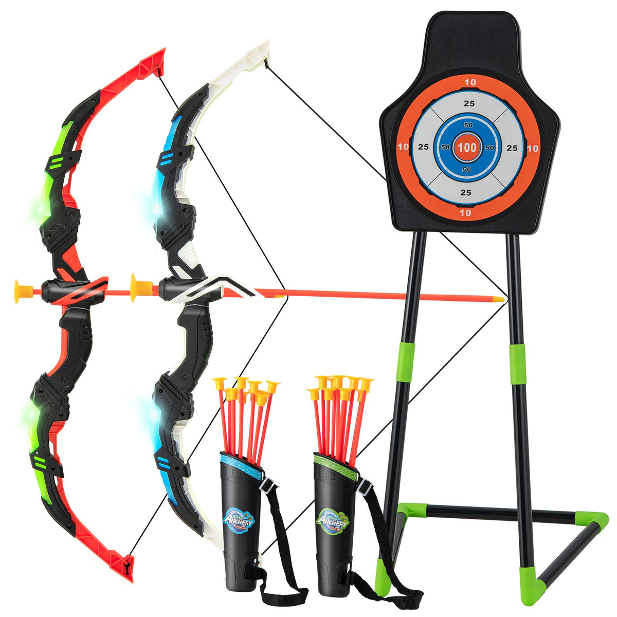 Youth Archery Bow Set with LED Light Up Bow and 20 Suction Cup Arrows for Kids