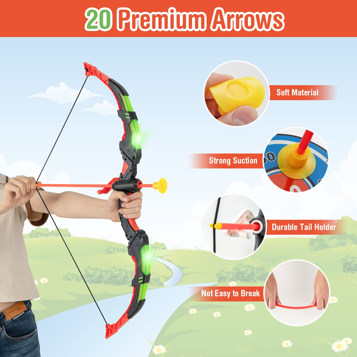 Youth Archery Bow Set with LED Light Up Bow and 20 Suction Cup Arrows for Kids view 7