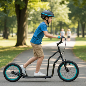 Youth Scooter with Adjustable Handlebar and 16/14-Inch Inflatable Wheels for Age 8+ Years Old-Black view 2
