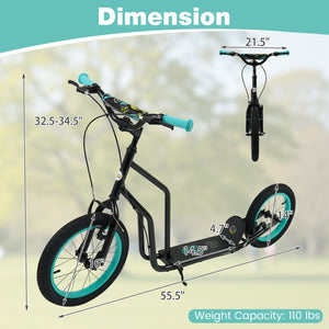 Youth Scooter with Adjustable Handlebar and 16/14-Inch Inflatable Wheels for Age 8+ Years Old-Black view 4