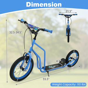 Youth Scooter with Adjustable Handlebar and 16/14-Inch Inflatable Wheels for Age 8+ Years Old-Blue view 4