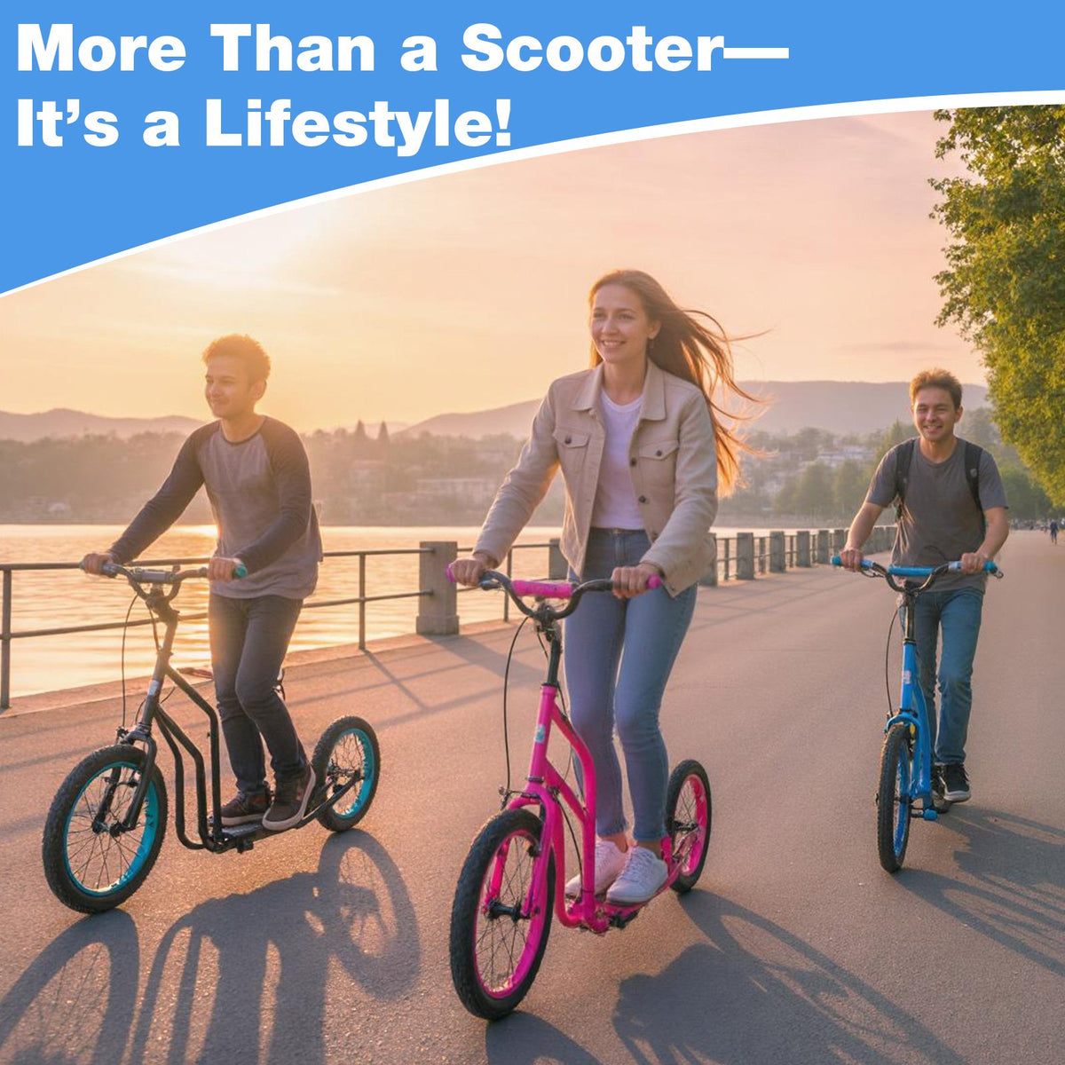 Youth Scooter with Adjustable Handlebar and 16/14-Inch Inflatable Wheels for Age 8+ Years Old-Blue view 7