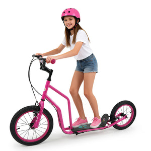 Youth Scooter with Adjustable Handlebar and 16/14-Inch Inflatable Wheels for Age 8+ Years Old-Pink view 3