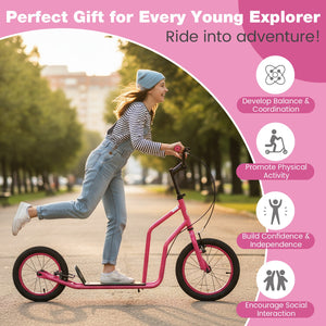 Youth Scooter with Adjustable Handlebar and 16/14-Inch Inflatable Wheels for Age 8+ Years Old-Pink view 6