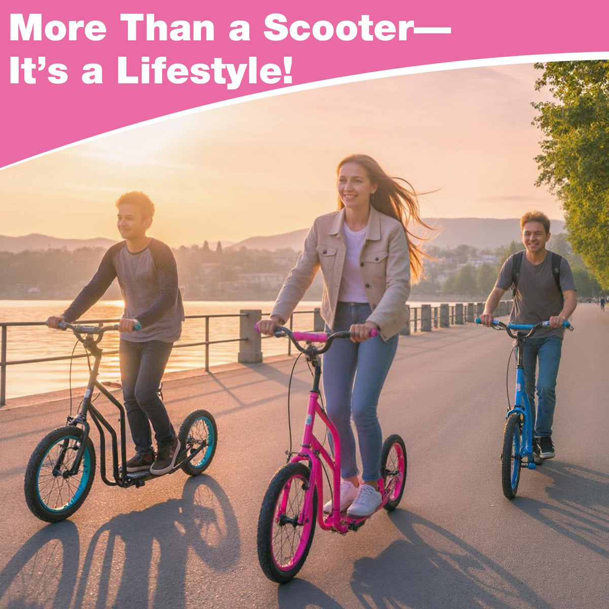 Youth Scooter with Adjustable Handlebar and 16/14-Inch Inflatable Wheels for Age 8+ Years Old-Pink view 7