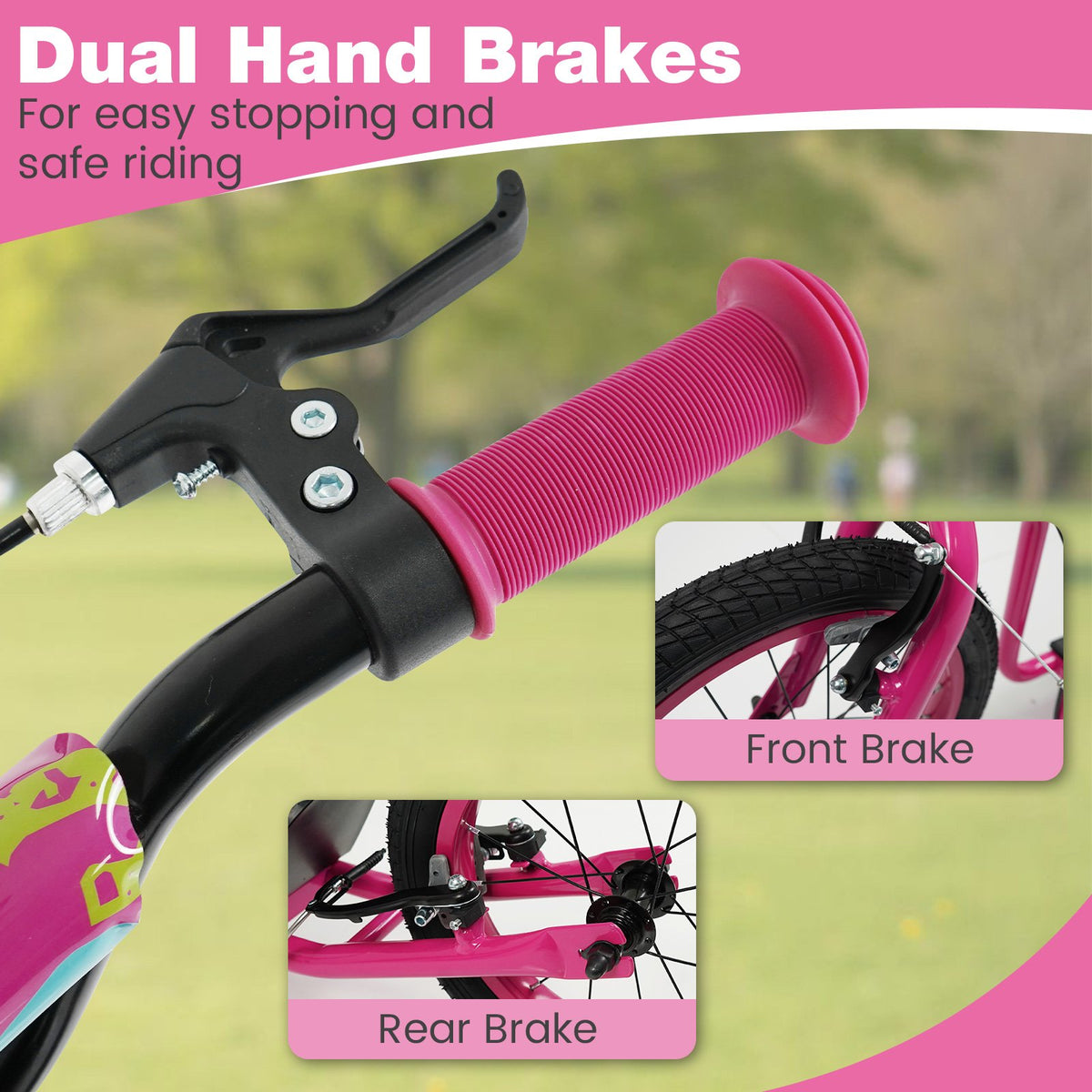 Youth Scooter with Adjustable Handlebar and 16/14-Inch Inflatable Wheels for Age 8+ Years Old-Pink view 9
