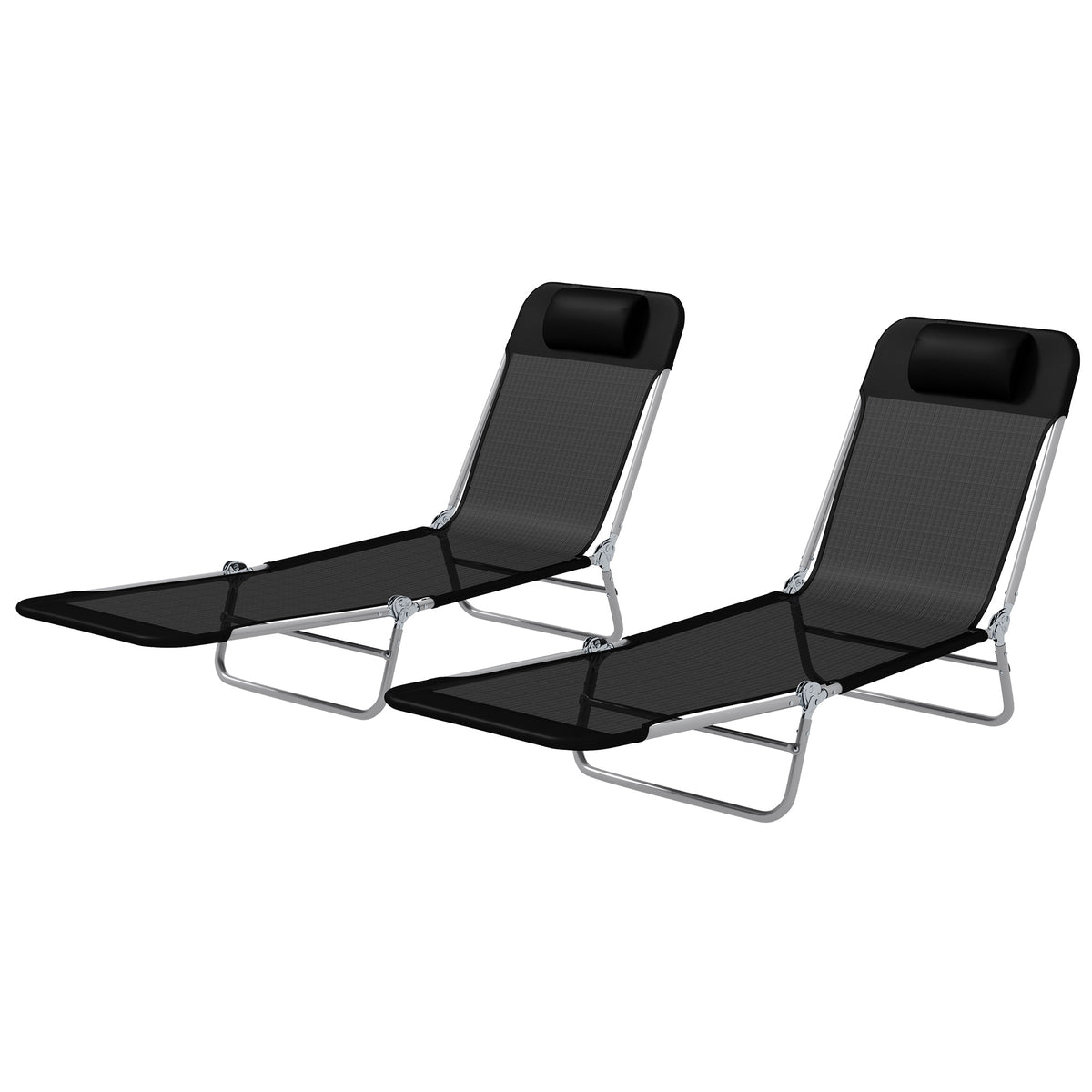 Folding Outdoor Lounge Chair Set of 2, Reclining Tanning Chair with 5-Position Adjustable Backrest, Black – view 2