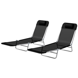 Folding Outdoor Lounge Chair Set of 2, Reclining Tanning Chair with 5-Position Adjustable Backrest, Black – view 2