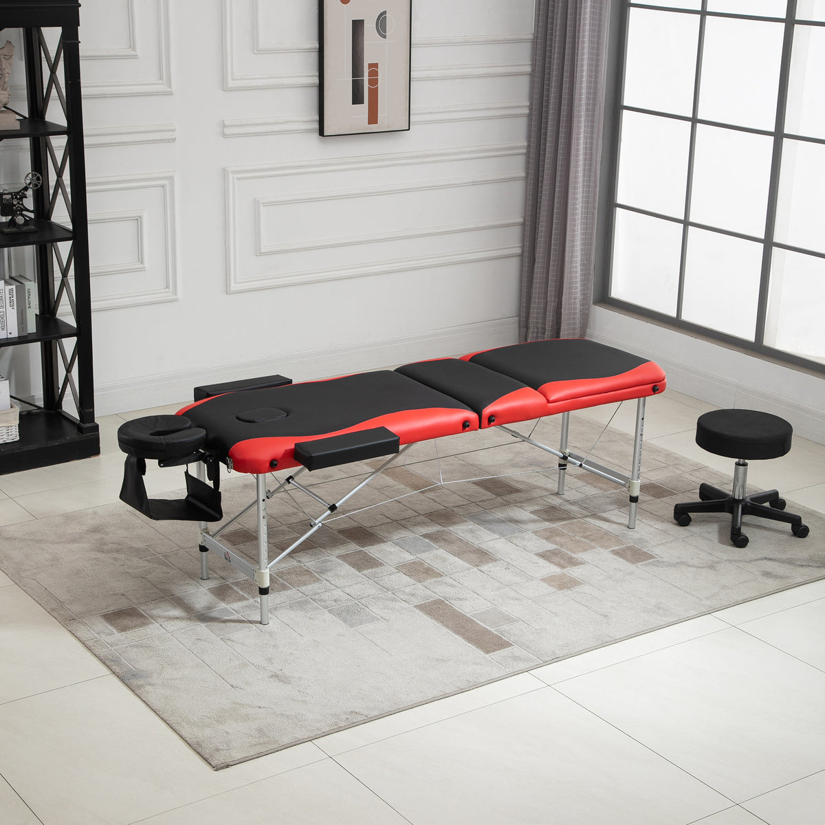 85" 3 Section Foldable Massage Table Professional Salon SPA Facial Couch Bed (Black/Orange)
