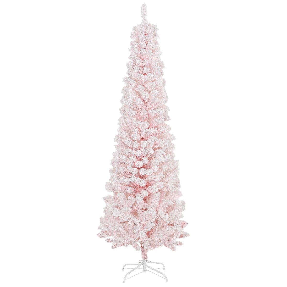 6ft Flocked Christmas Tree, Pencil Christmas Tree with Realistic Branch Tips, Folding Metal Stand, Green – view 22