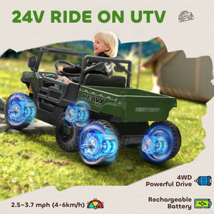Qaba 24V 4WD Kids Ride On Truck with 6 Wheels Electric Ride On Car with Remote, Dump Bed for 3-8 Years