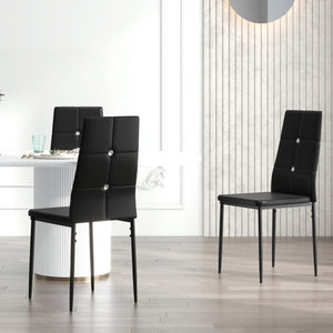 Set of 6 Button Tufted Back Side Chairs with Upholstered Seat, Steel Legs for Living Room, Kitchen, Bedroom, Black