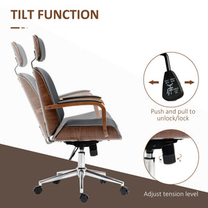 Office Chair, PU Leather Desk Chair with Removable Headrest, Adjustable Height, Tilt Function and with Wheels, Black