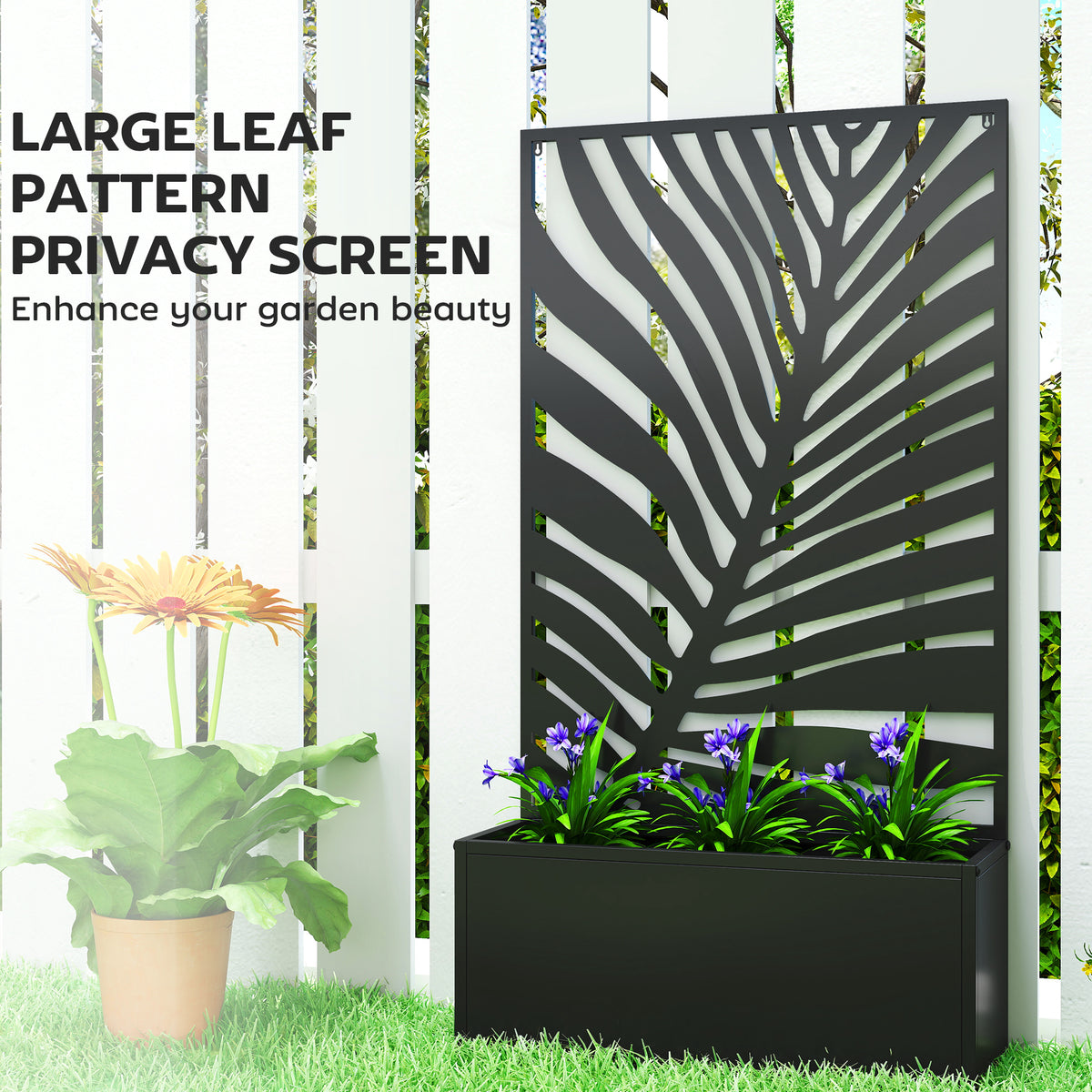 Metal Garden Bed with Trellis for Climbing Plants, Freestanding or Wall Mounted Flower Bed for Garden, Patio, Balcony