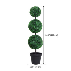 Set of 2 Artificial Ball Boxwood Topiary Trees, 44.1" Fake Plants in Pots for Outdoor Indoor Decor, Dark Green
